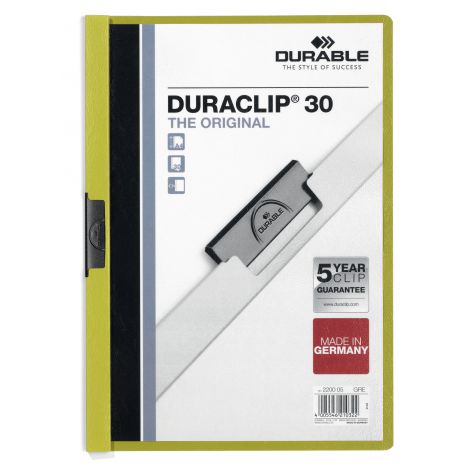 Skoroszyt zaciskowy Durable A4/30 Duraclip PCV, Zielony